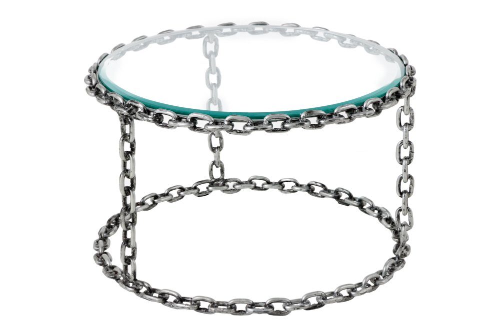 riess-ambiente Couchtisch CHAINS 65cm transparent / silber (Einzelartikel, 1-St), Wohnzimmer · Glas · Metall · Handarbeit · Kettengestell · Industrial