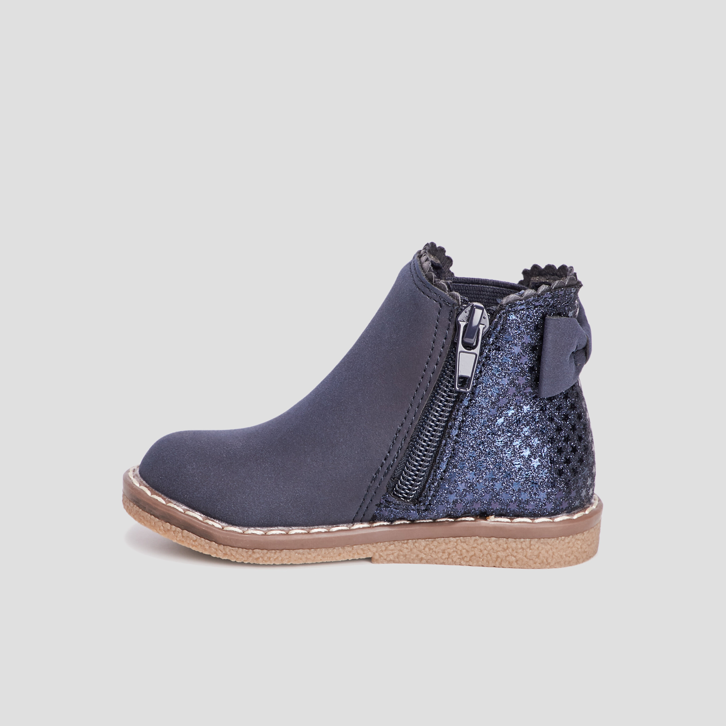 Bottines zippées avec noeud bleu bébé fille | La Halle