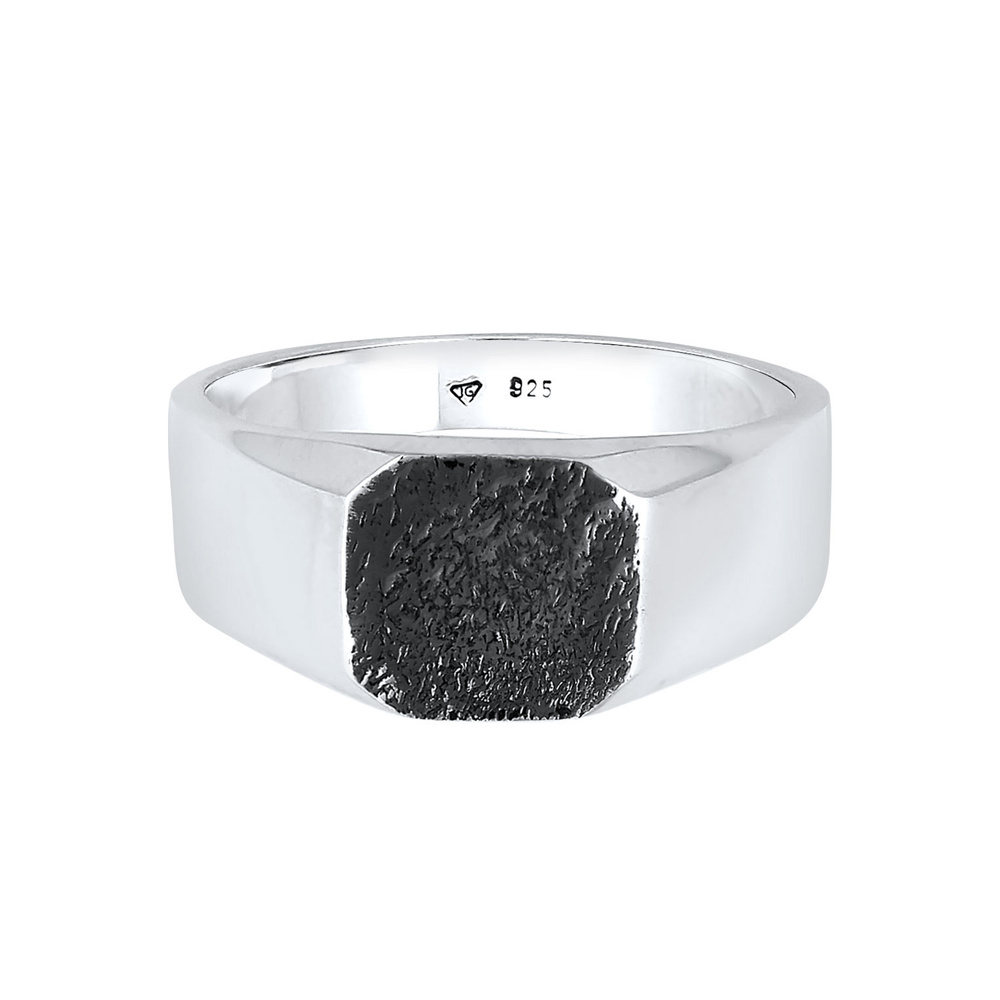 KUZZOI KUZZOI Bague Hommes sceau carré basique texture noire en argent sterling 925 Bague