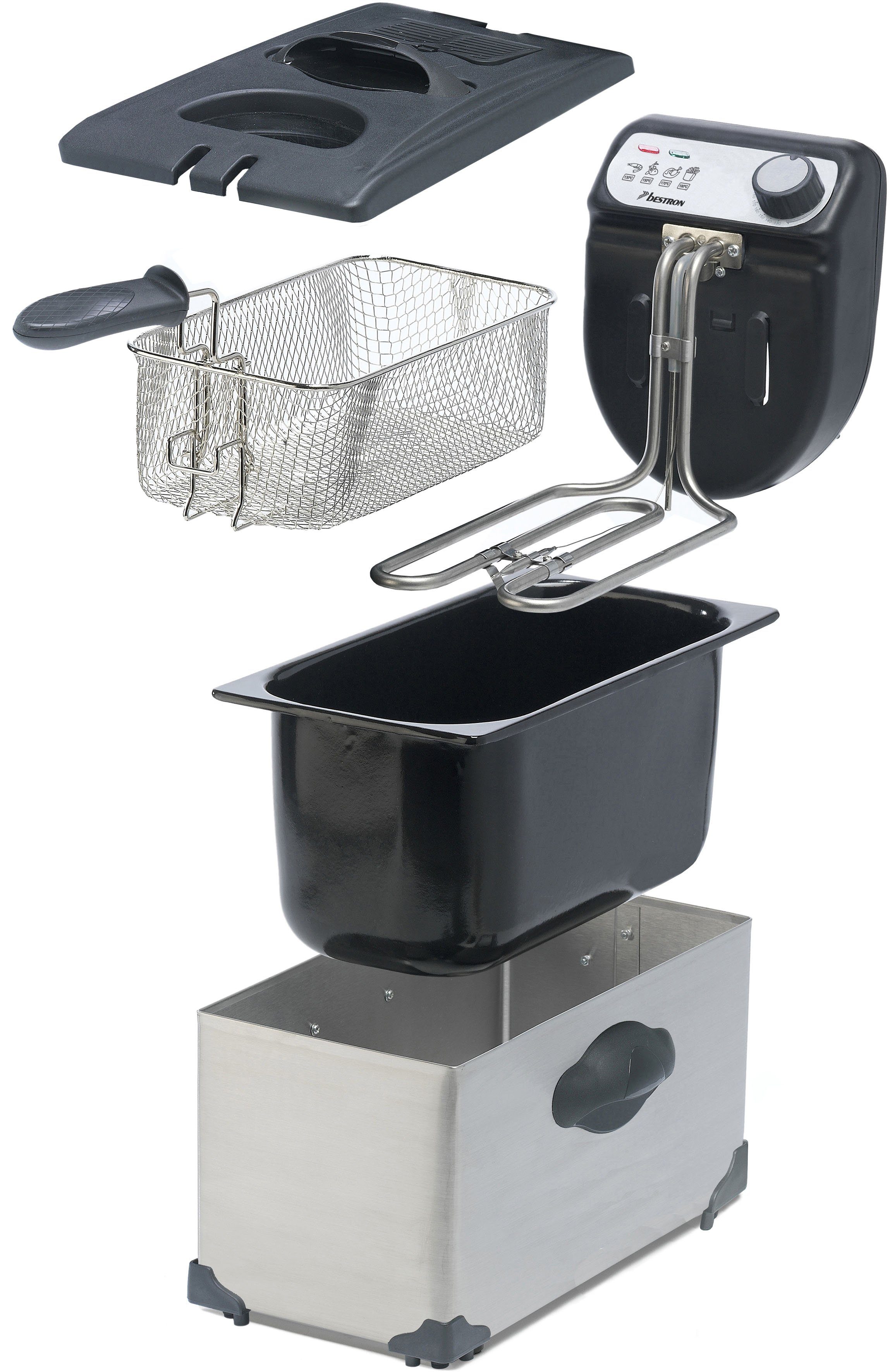 bestron Fritteuse AF351, 2000 W, 1 kg, 3,5 L, Kaltzonentechnologie, spülmaschinengeeignet