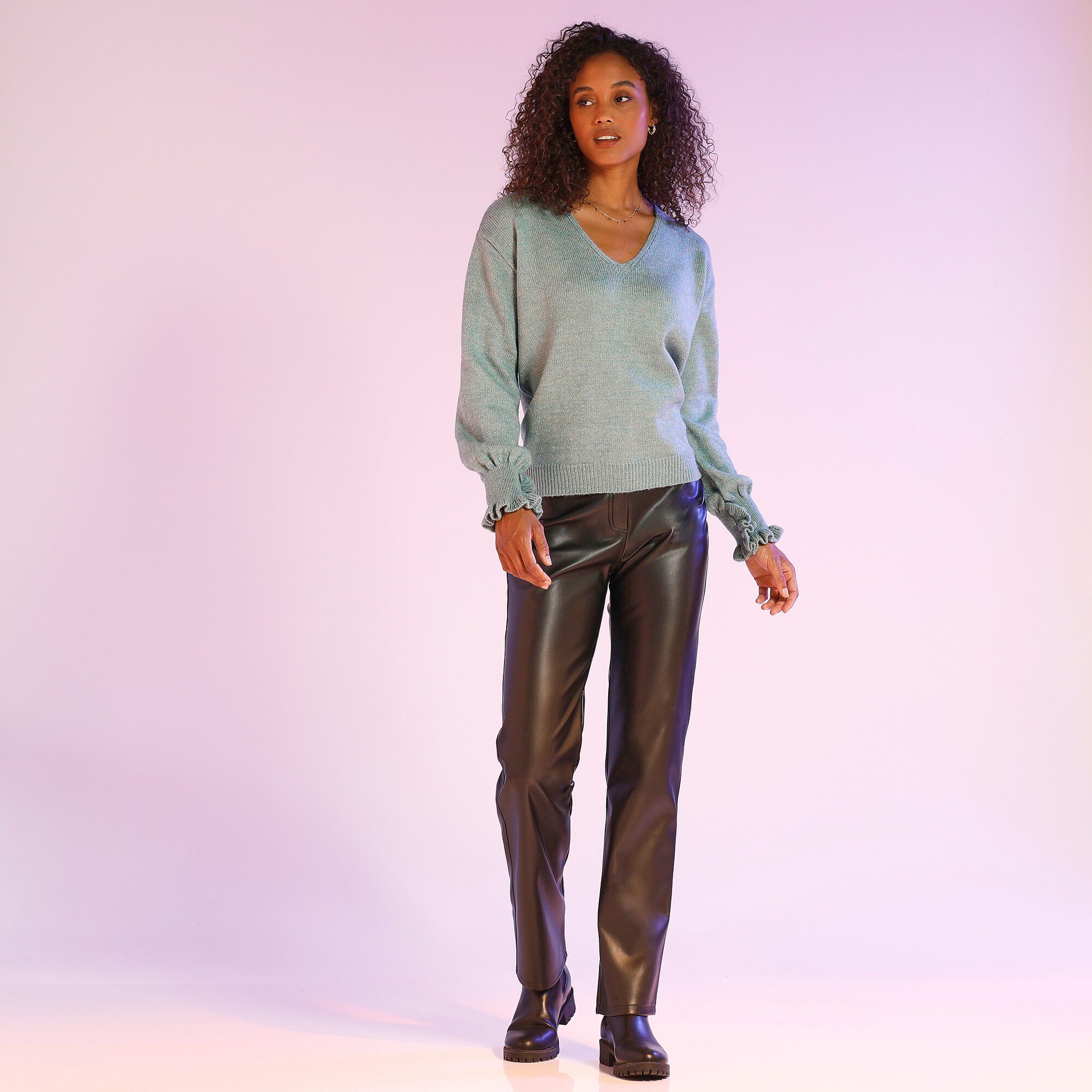 Pantalon vegan en faux cuir (1), coupe droite