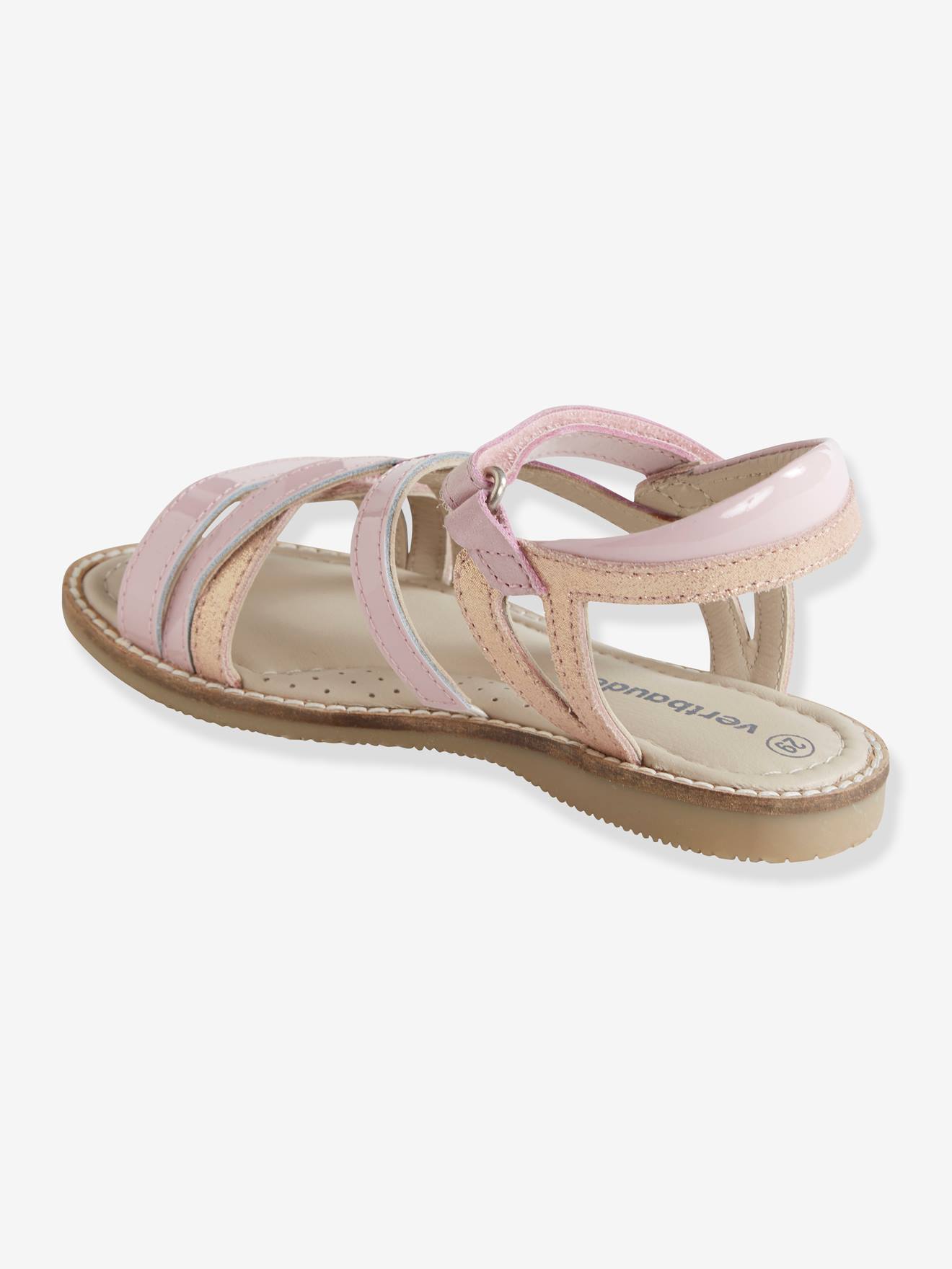 Sandales scratchées en cuir fille collection maternelle rose métallisé
