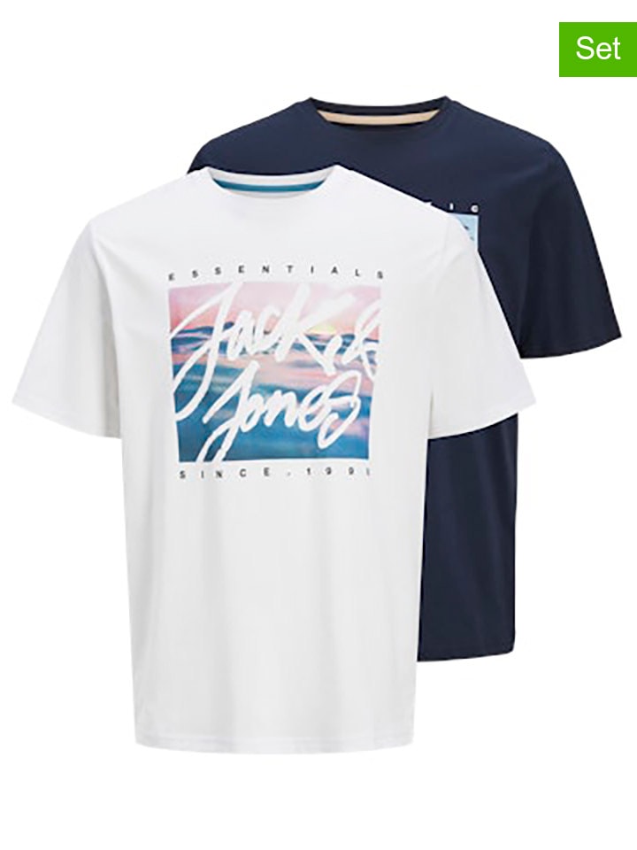 Jack & Jones 2er-Set: Shirt in Weiß/ Dunkelblau günstig kaufen