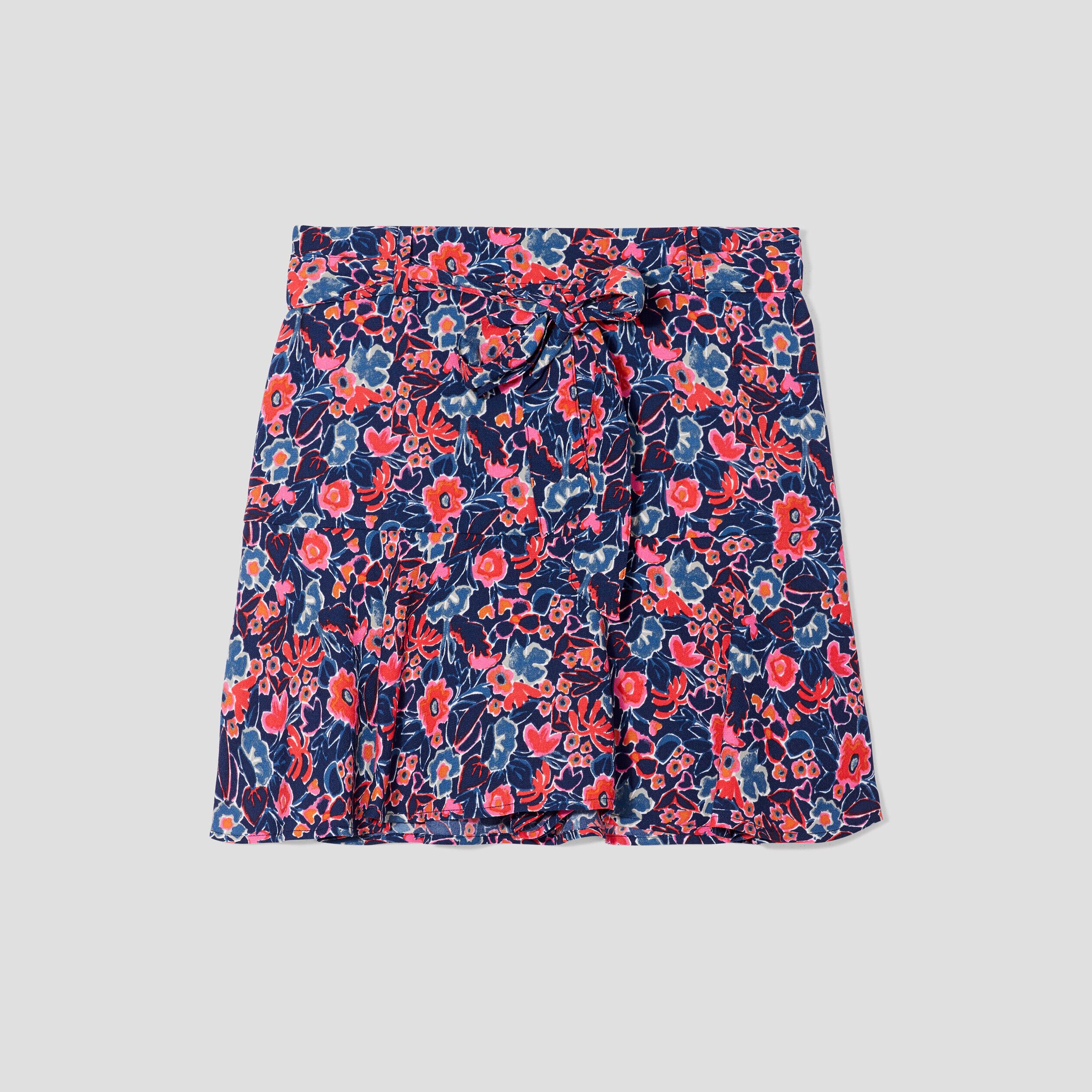 Jupe-short droite ceinturée bleu marine femme | Cache Cache