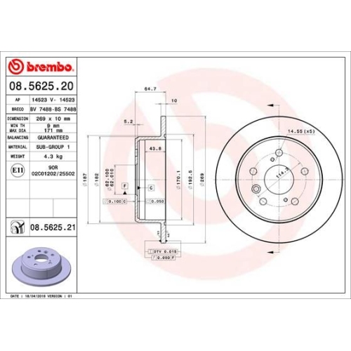 Bremsscheibe Brembo Hinterachse  2 Stück 08.5625.21 - ATU