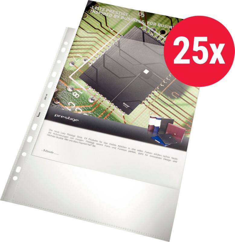 Bene Prospekthüllen DIN A4 Glasklar Transparent 140 Mikron PP (Polypropylen) Oben 11 Löcher 25 Stück