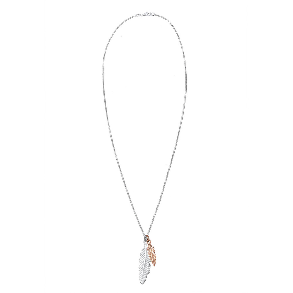 Elli Elli Collier Femmes Pendentif Plume Look Boho Tendance Bicolore en Argent Sterlin Bijoux