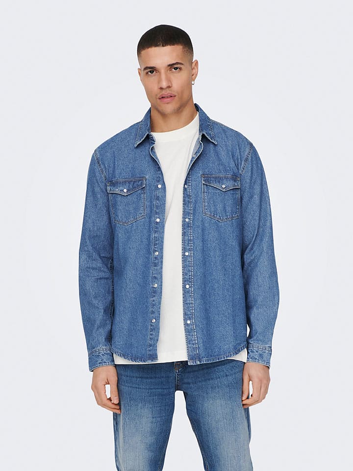 ONLY & SONS Jeanshemd - Regular fit - in Blau günstig kaufen
