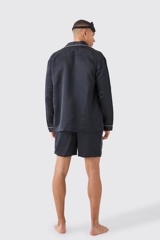 Satin Paspeln Hemd & Loungewear Shorts Set