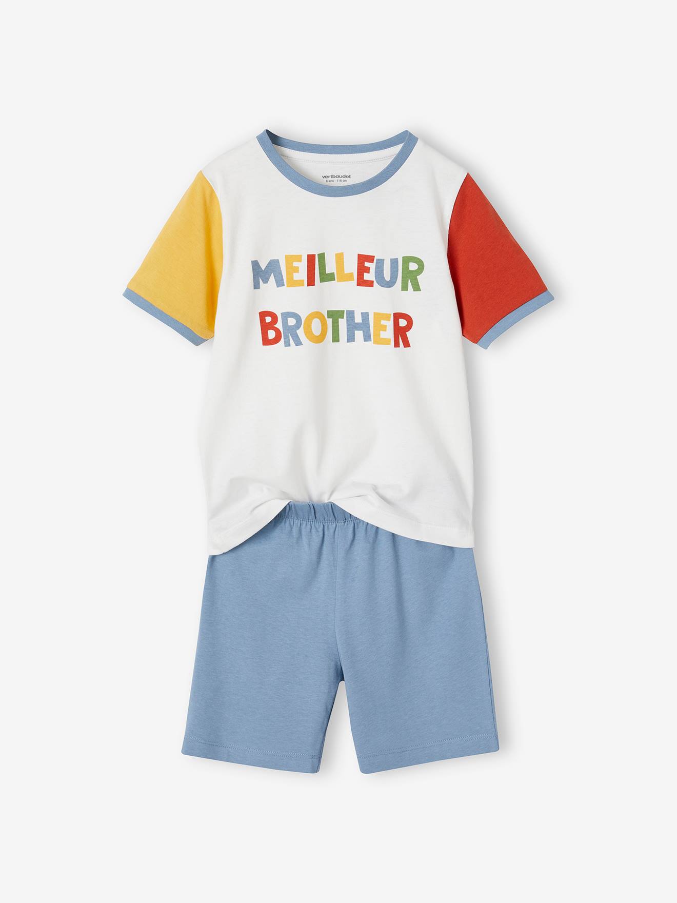Vertbaudet Kurzer Jungen Schlafanzug mit Schriftzug Oeko-Tex - himmelblau