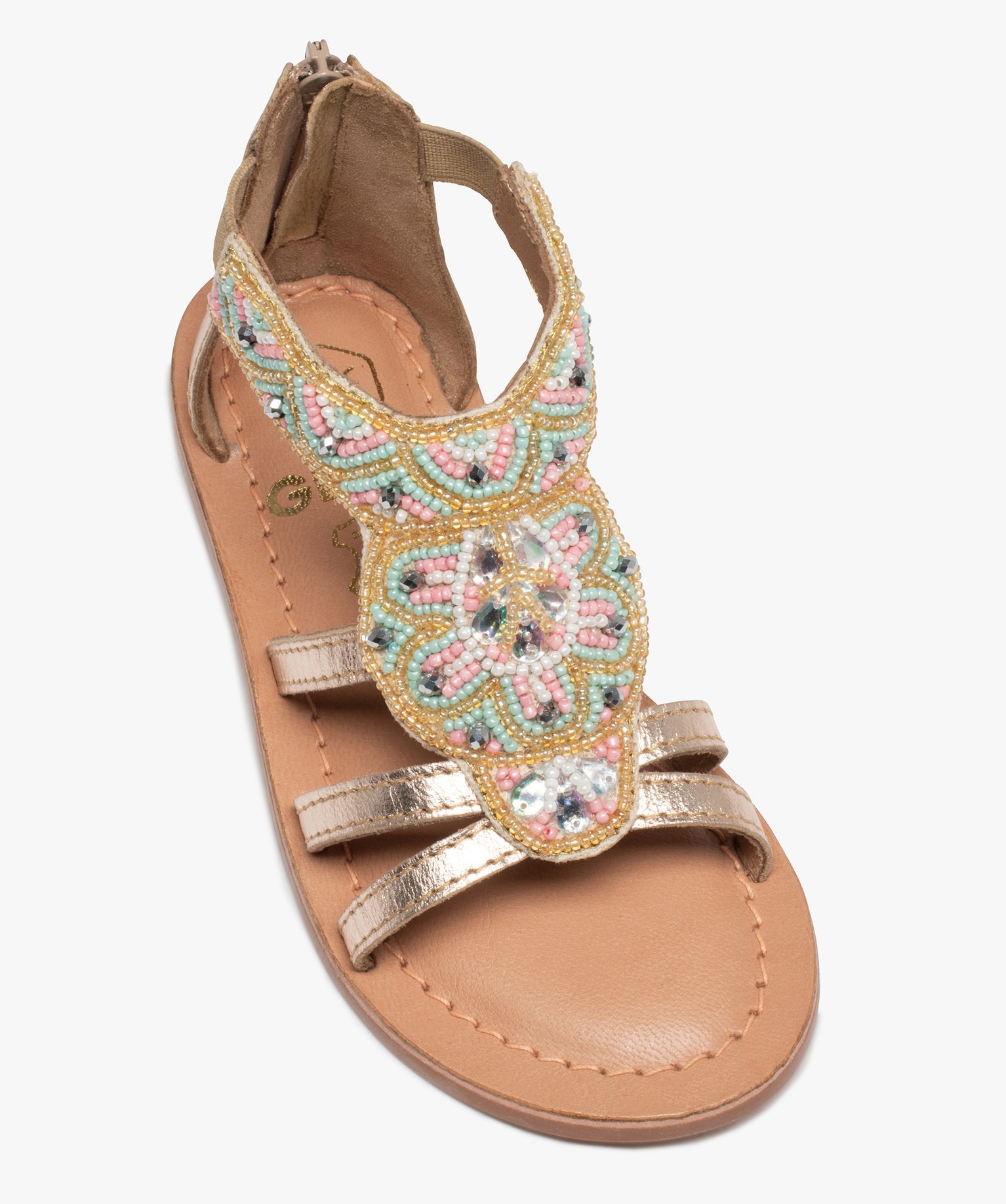 Sandales fille zippées dessus orné de perles et strass or | GEMO
