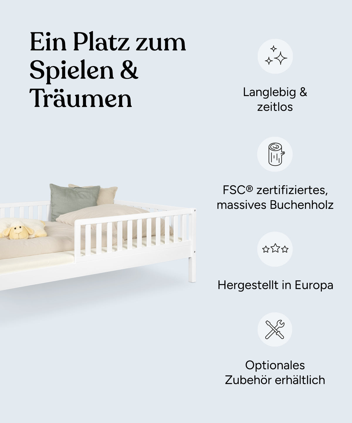 Kinderbett Buche 120 × 200 Weiß