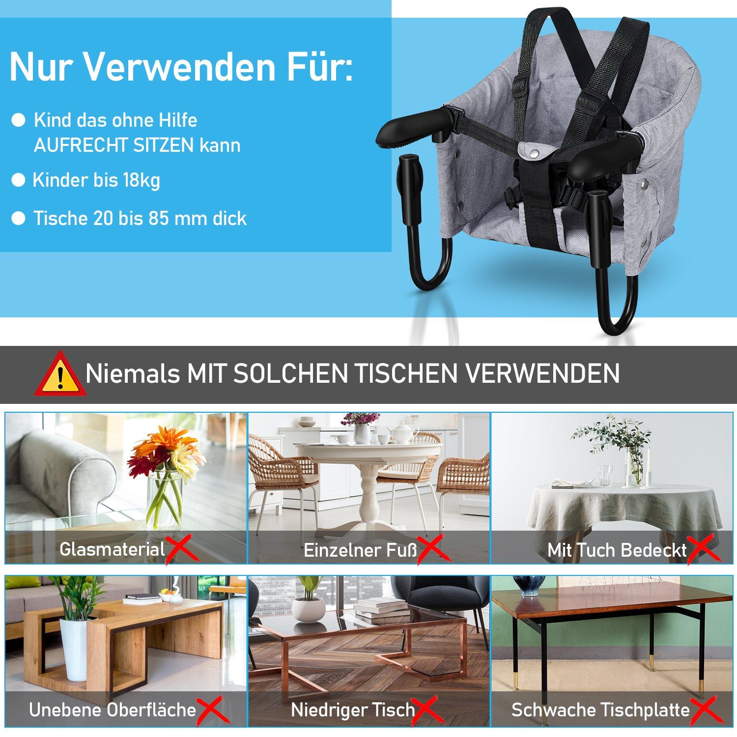 Clanmacy Tischsitz Tischsitz Hochstuhl Babysitz Kindersitzerhöhung Camping Sitzerhöhung