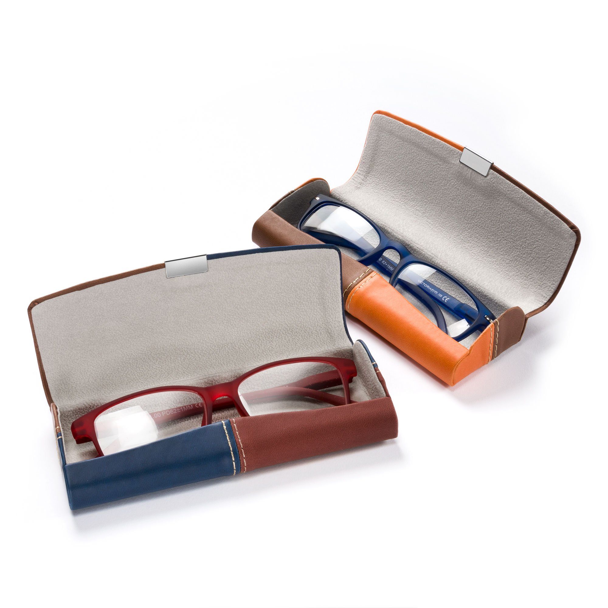 FEFI Brillenetui Hardcase in Leder-Optik (zweifarbig), inklusive Mikrofasertuch
