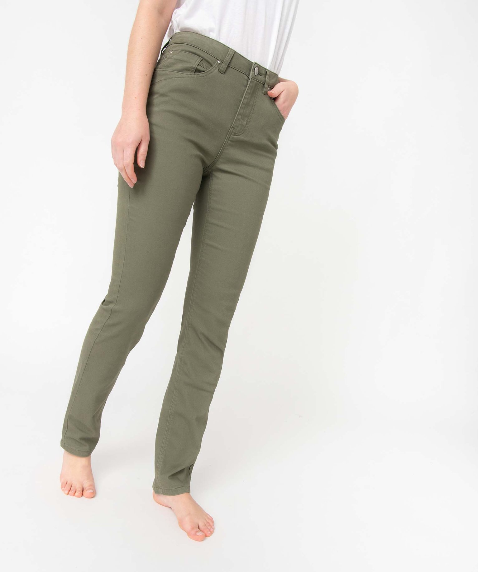 Pantalon femme coupe Regular taille normale kaki | GEMO