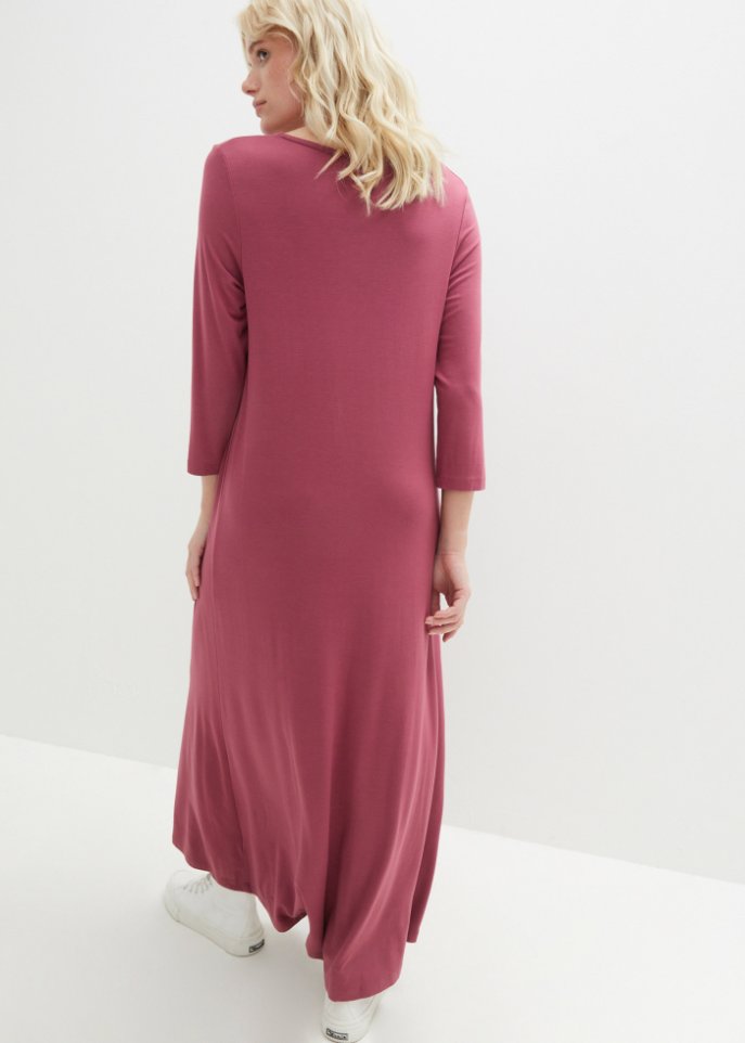 Viskose-Maxikleid in leichter A-Linie, 3/4 Arm