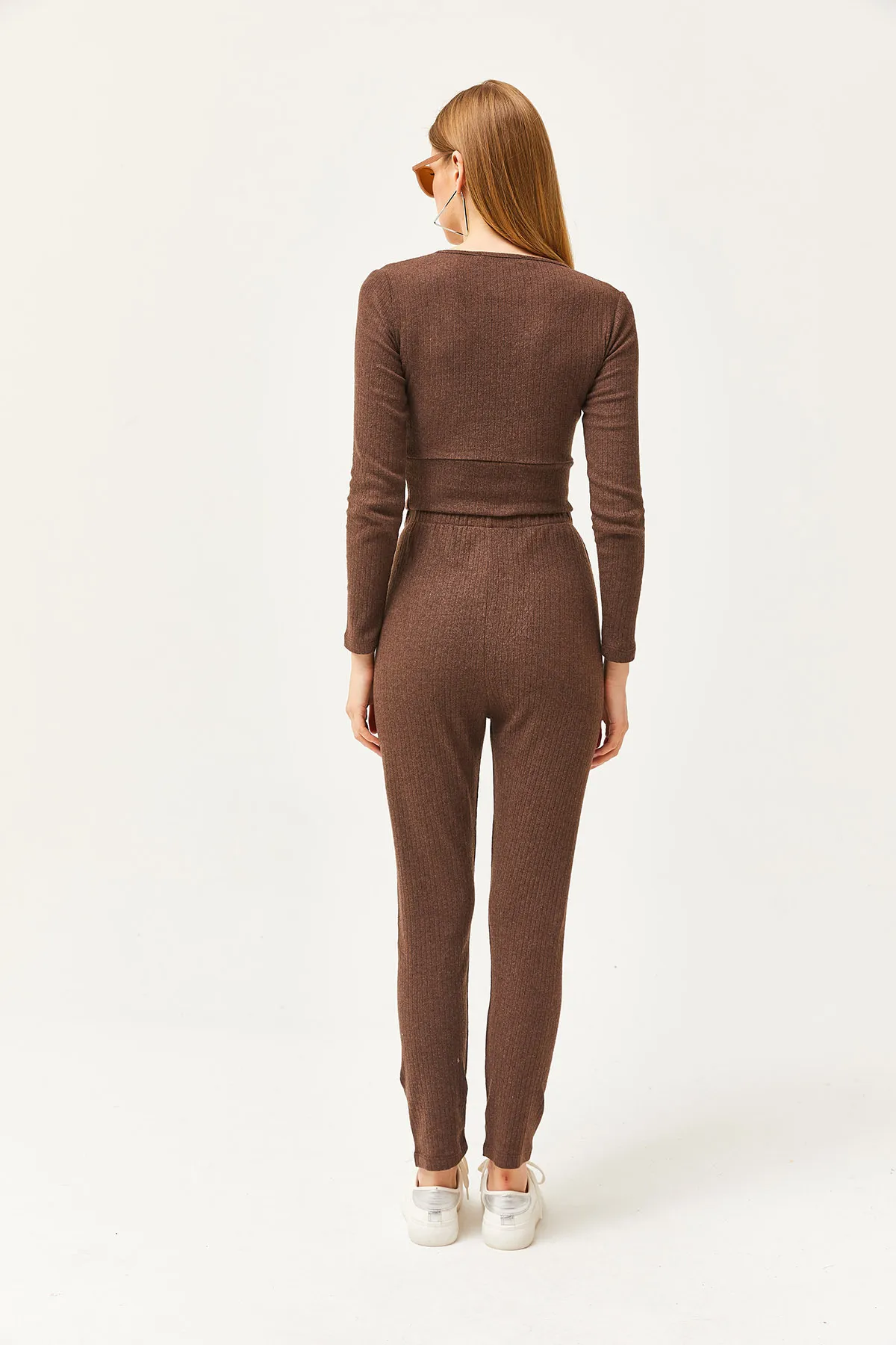 Olalook  Damen Bitterbraun Unterteil Strumpfhose Oberteil Zweireihige Bluse Kapuzenanzug TKM-19000261