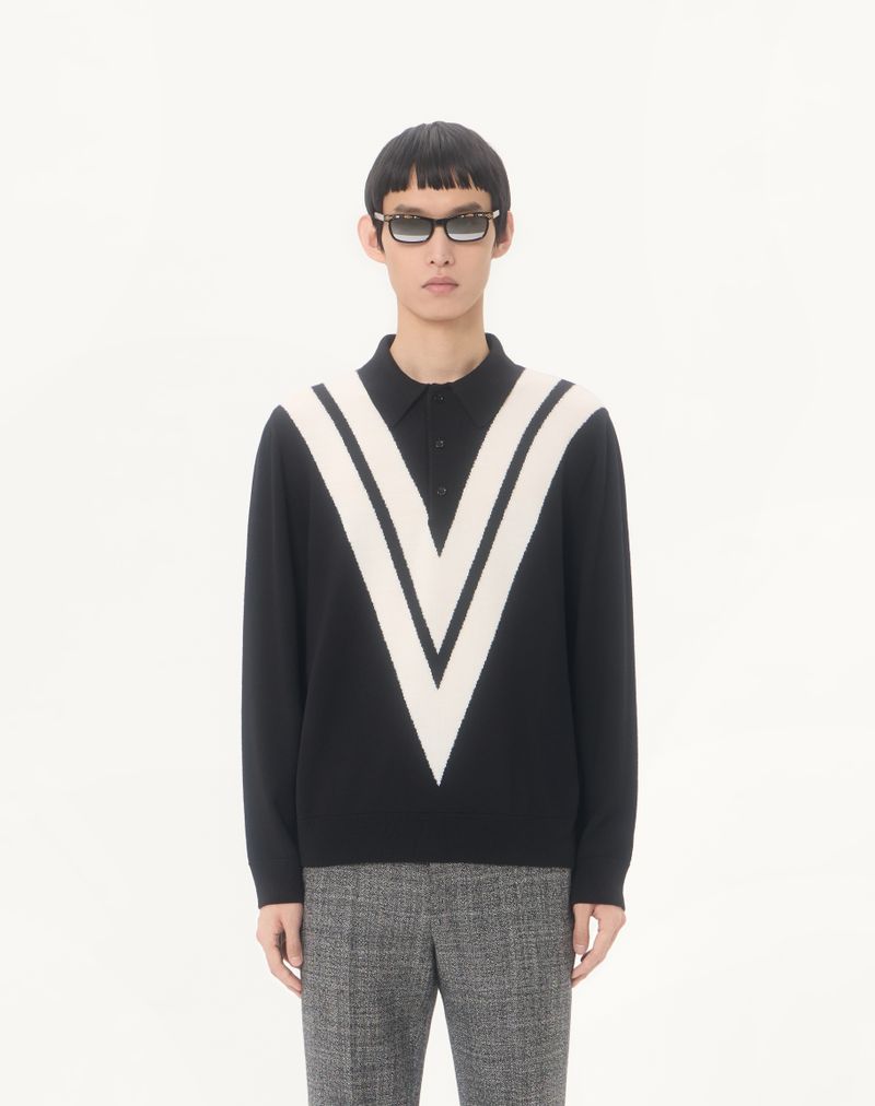 Valentino wollen poloshirt met ingelegde V-vorm