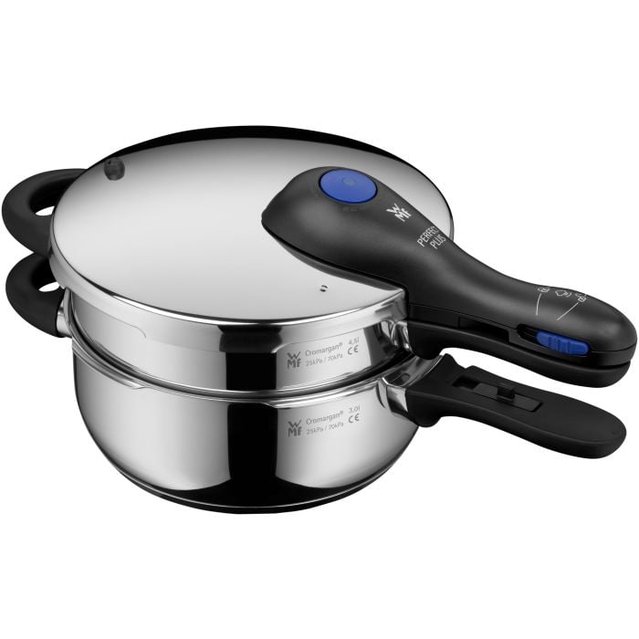 Perfect Plus One Pot Schnellkochtopf-Set mit Dampfgareinsatz, 4,5 und 3,0 Liter, stapelbar
