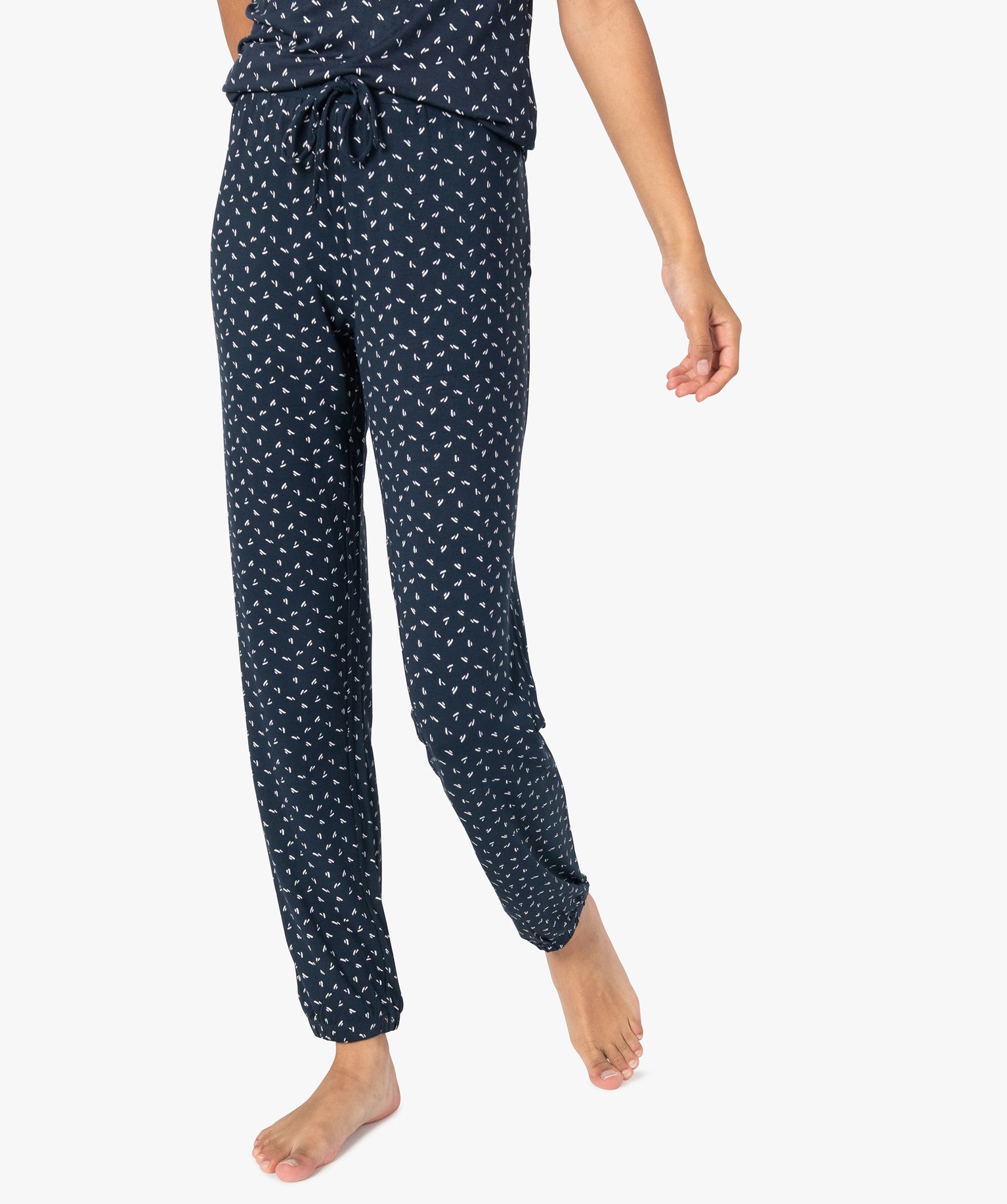 Pantalon de pyjama femme en maille fine avec bas resserré multicolore | GEMO