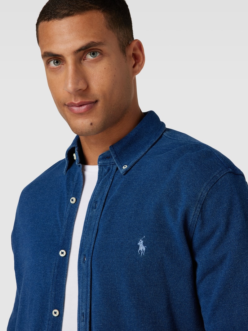 Slim Fit Freizeithemd mit Button-Down-Kragen in dunkelblau