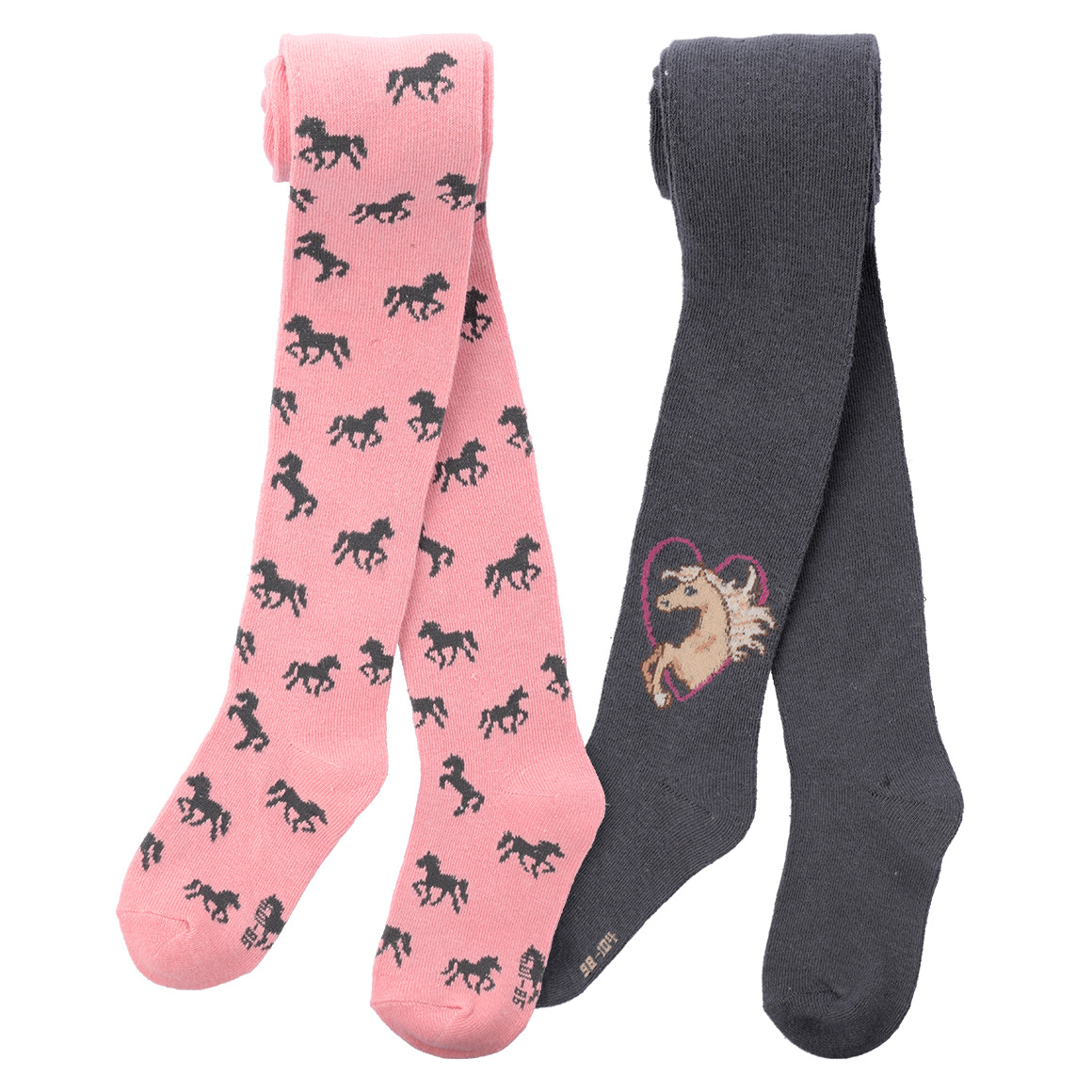 2 Mädchen Strumpfhosen mit Pferde-Motiven