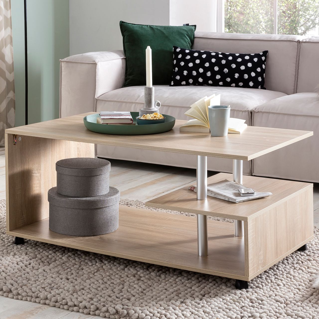Wohnling Design Couchtisch 105 x 48,5 x 60 cm Sonoma