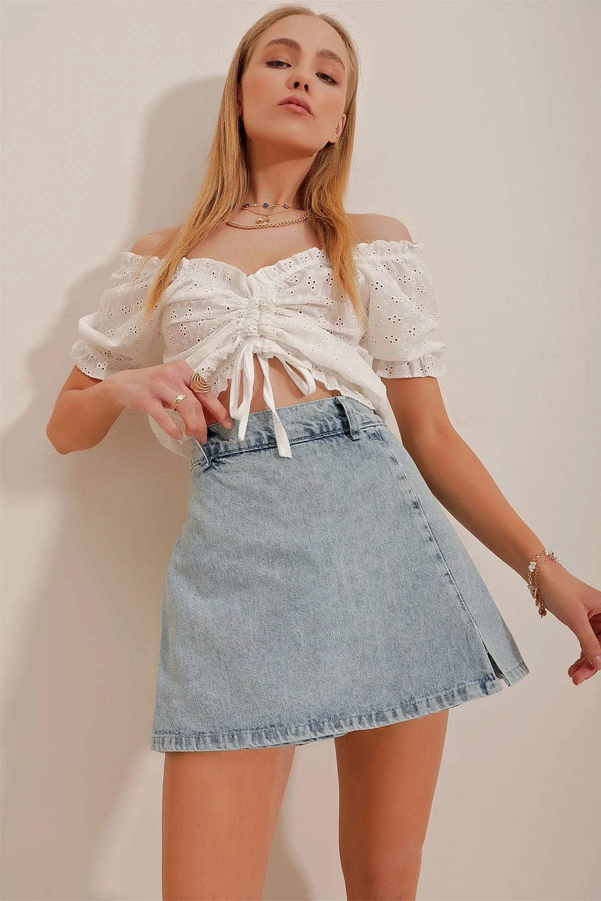 Trend Alaçatı Stili  Rock - Blau - Mini