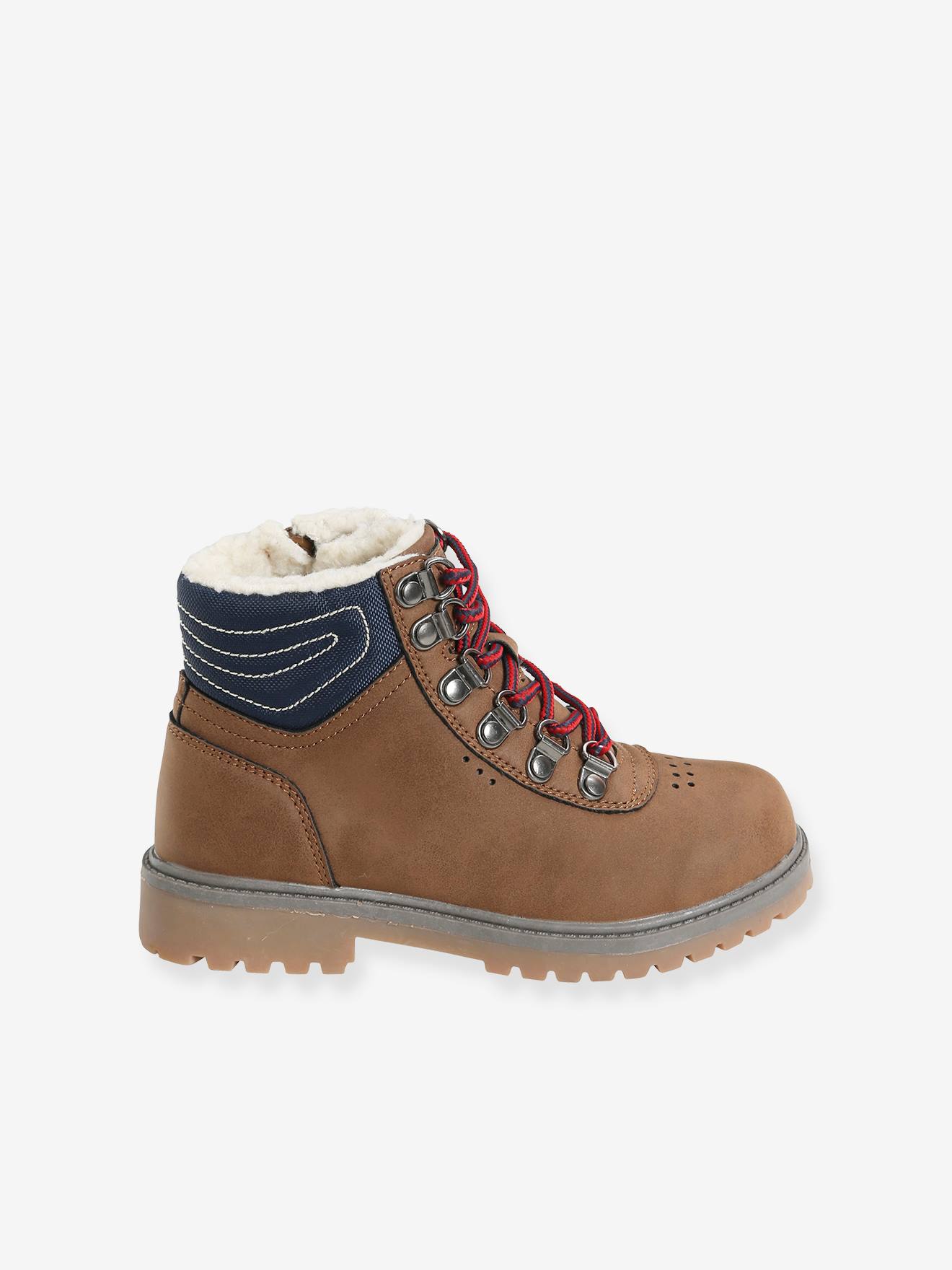 Bottines garçon lacées et zippées cognac