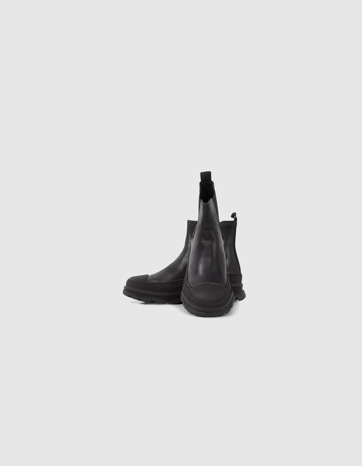 Chelsea boots noirs cuir à semelle crantée Femme