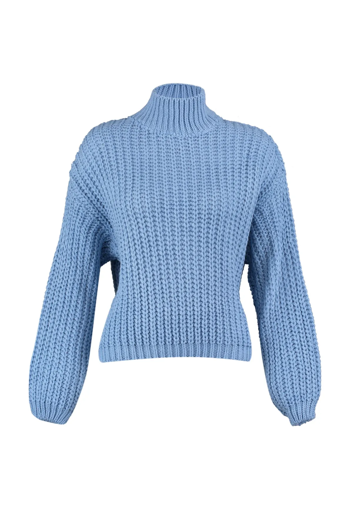 Trendyol Collection  Blauer, weich strukturierter Strickpullover mit Basic-Kragen und weiter Passform TWOAW23KZ01810