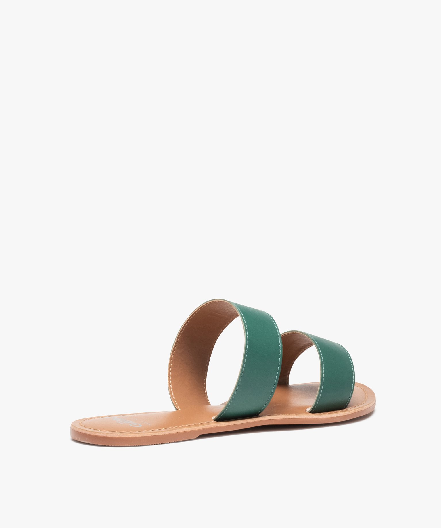 Mules femme plates à larges brides dessus cuir uni vert | GEMO