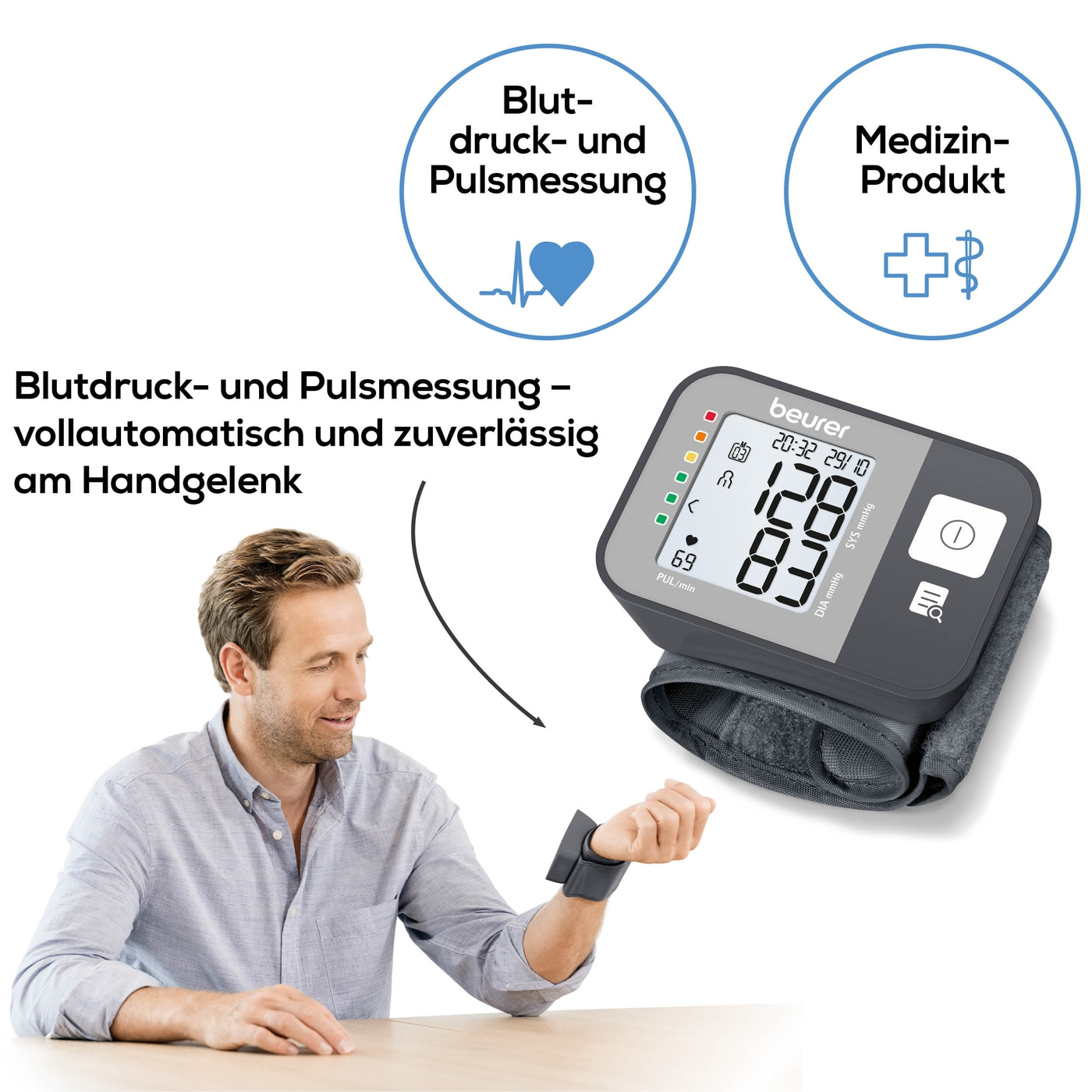 Beurer Handgelenk-Blutdruckmessgerät BC 27-Handgelenk-Blutdruckmessgerät mit Ø-Berechung von 7 Tagen