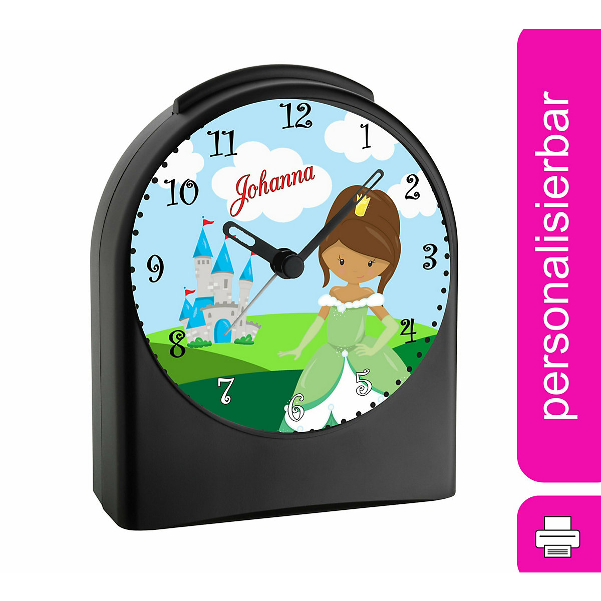 Kinder Funkwecker personalisiert mit Namen Prinzessin Atom-/Funkuhr, 12-Stunden-Anzeigeformat, Schlummerfunktion, Nachtlicht, Geräuschlos/Ohne Ticken
