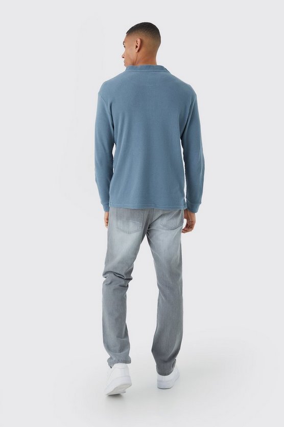 Langärmliges Slim-Fit Poloshirt in Waffeloptik