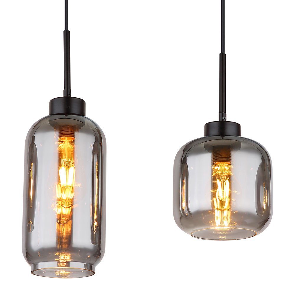 Globo Pendelleuchte, Leuchtmittel nicht inklusive, Hängeleuchte Rauchglas Glas Esszimmerlampe schwarz 4 Flammig E27