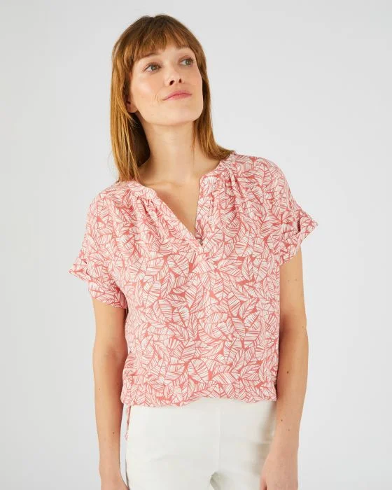 Blouse imprimée col tunisien