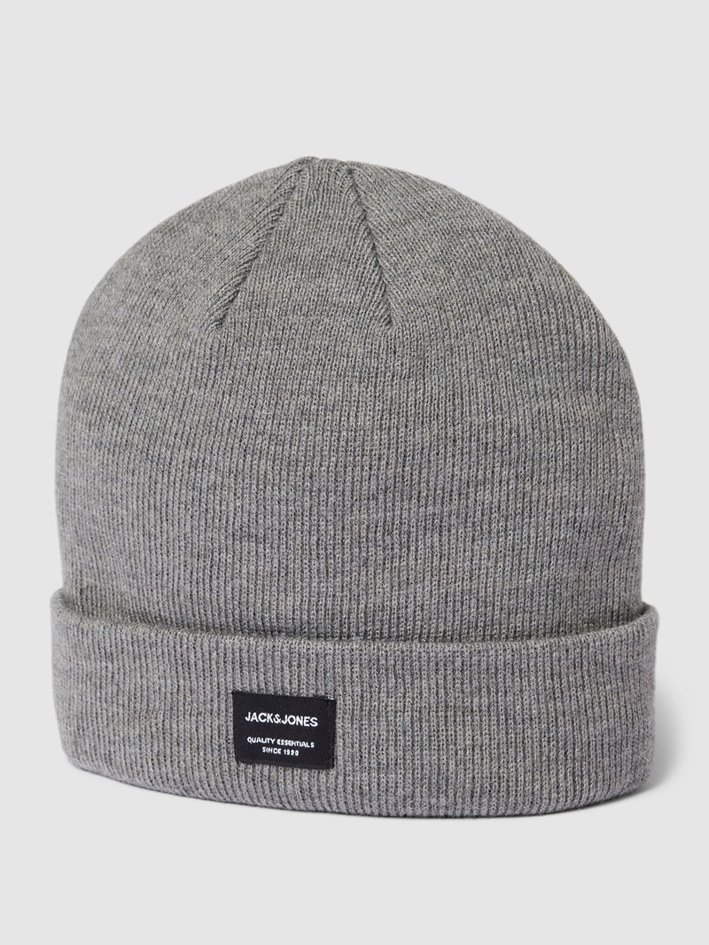 Beanie mit Logo-Patch in mittelgrau meliert