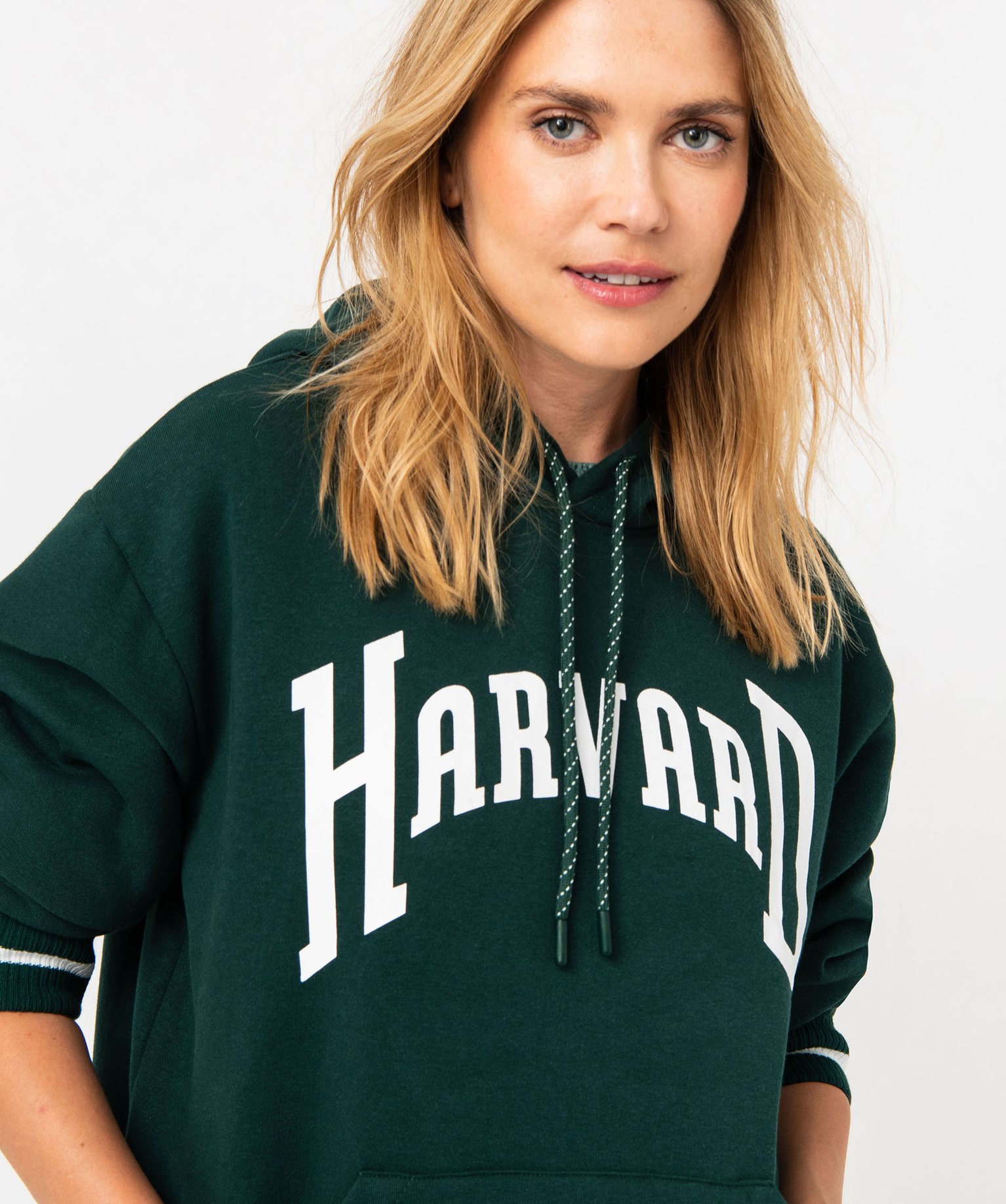 Sweat à capuche avec inscription femme - Harvard vert | GEMO