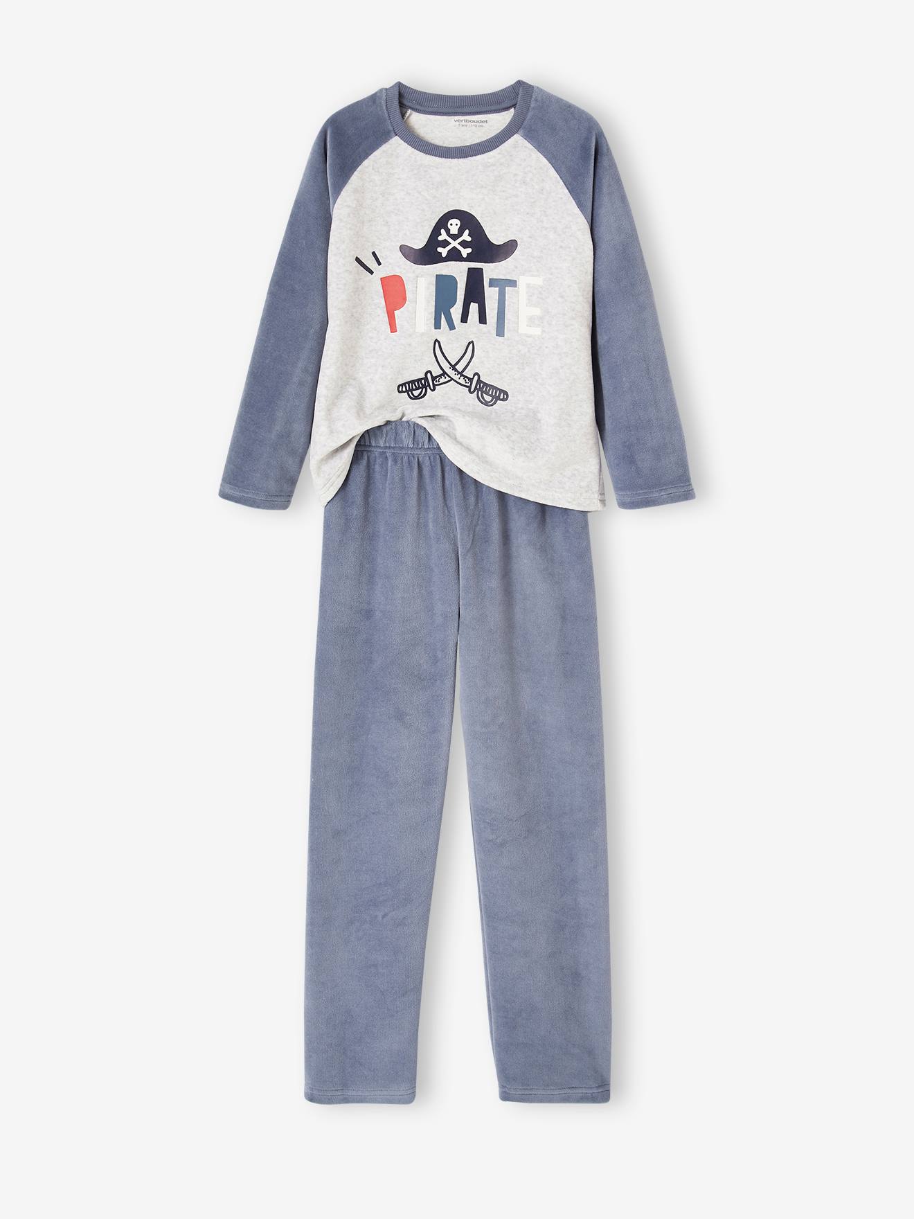 Lot de 2 pyjamas pirates en velours garçon bleu grisé