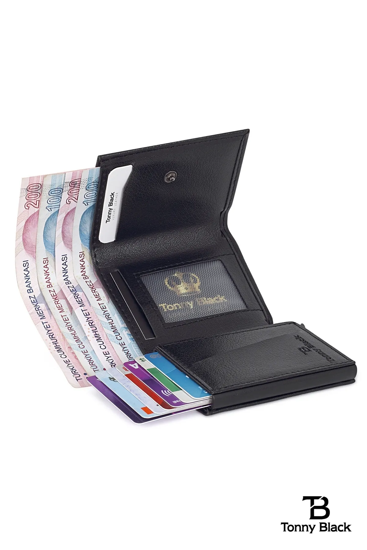 Tonny Black  Original Herren-Geschenkset mit 2 Stück, Luxus-Serie, stilvolles Portemonnaie mit Automatikmechanismus, Gürtel-Set