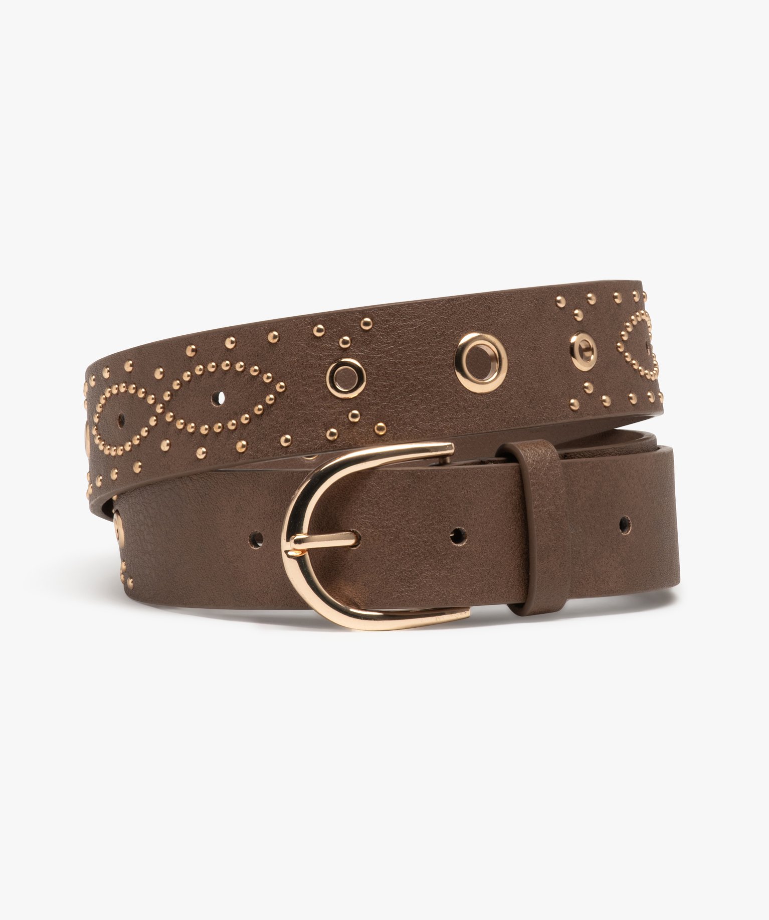 Ceinture à clous et illets dorés femme marron | GEMO