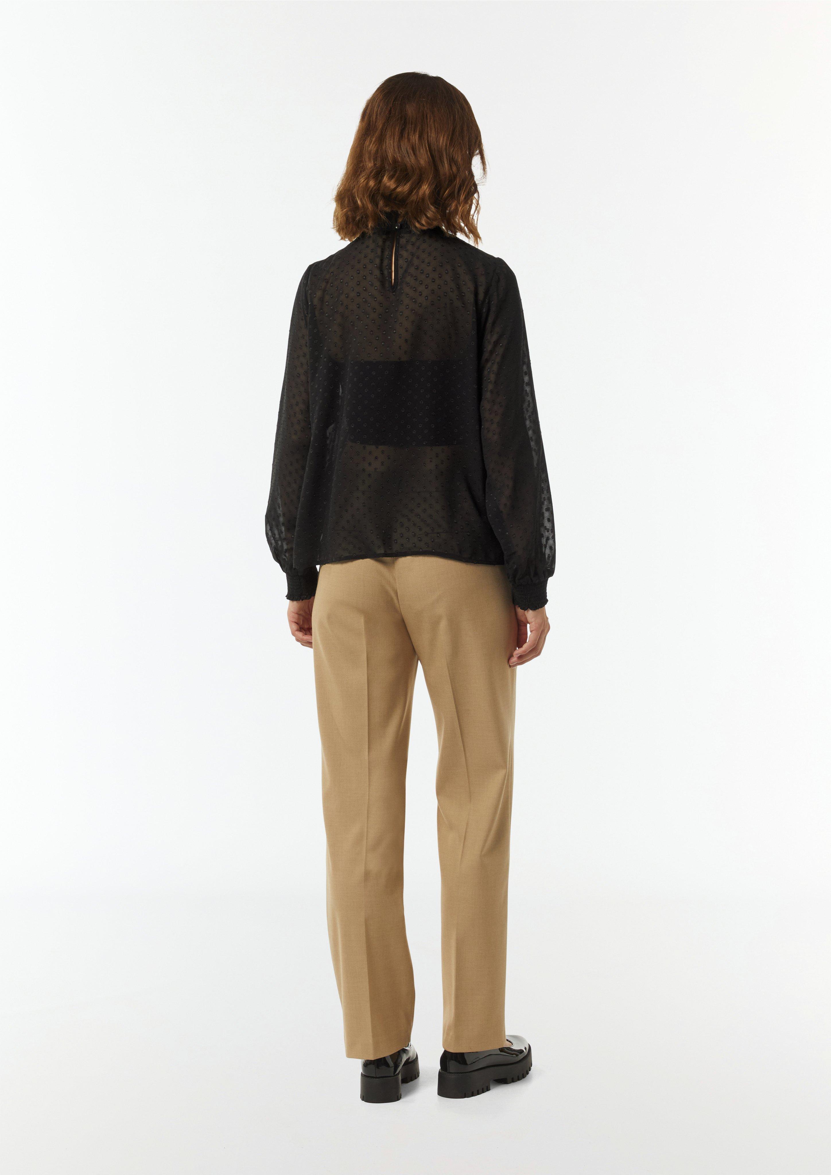 Transparente Jacquard-Bluse mit Smok-Detail - schwarz