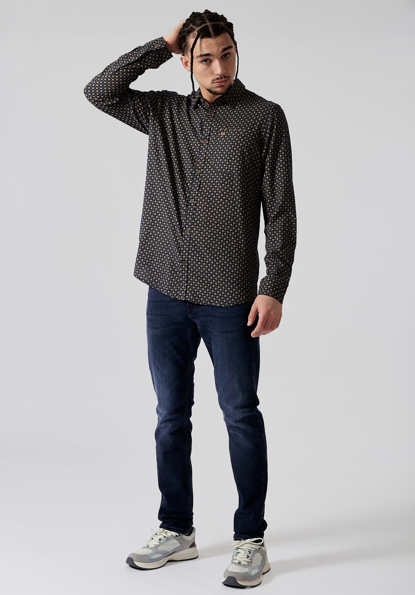 RAVI   Chemise bleue fleurie homme 100% coton