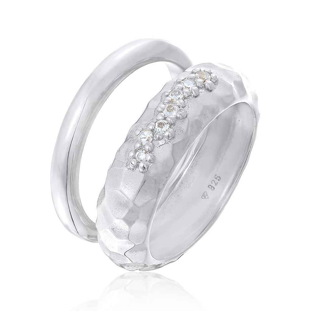 Elli PREMIUM Elli PREMIUM Bague Femmes Bande Set de 2 Martelé avec Topaze en Argent Sterling 9 Bague