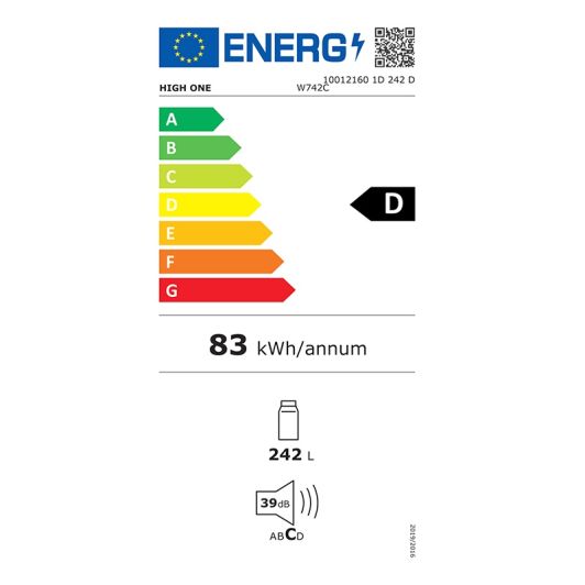 Frigider cu 1 ușă HIGH ONE 1D 242 D W742C