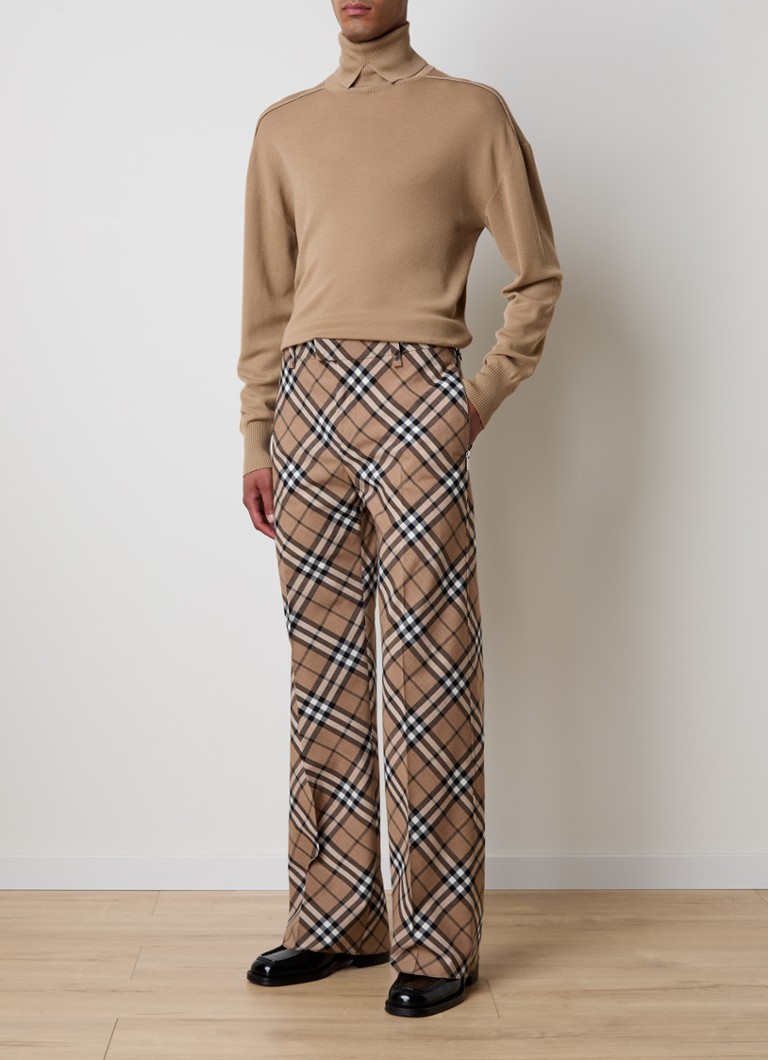 Pantaloni largi din lână cu model în carouri Burberry