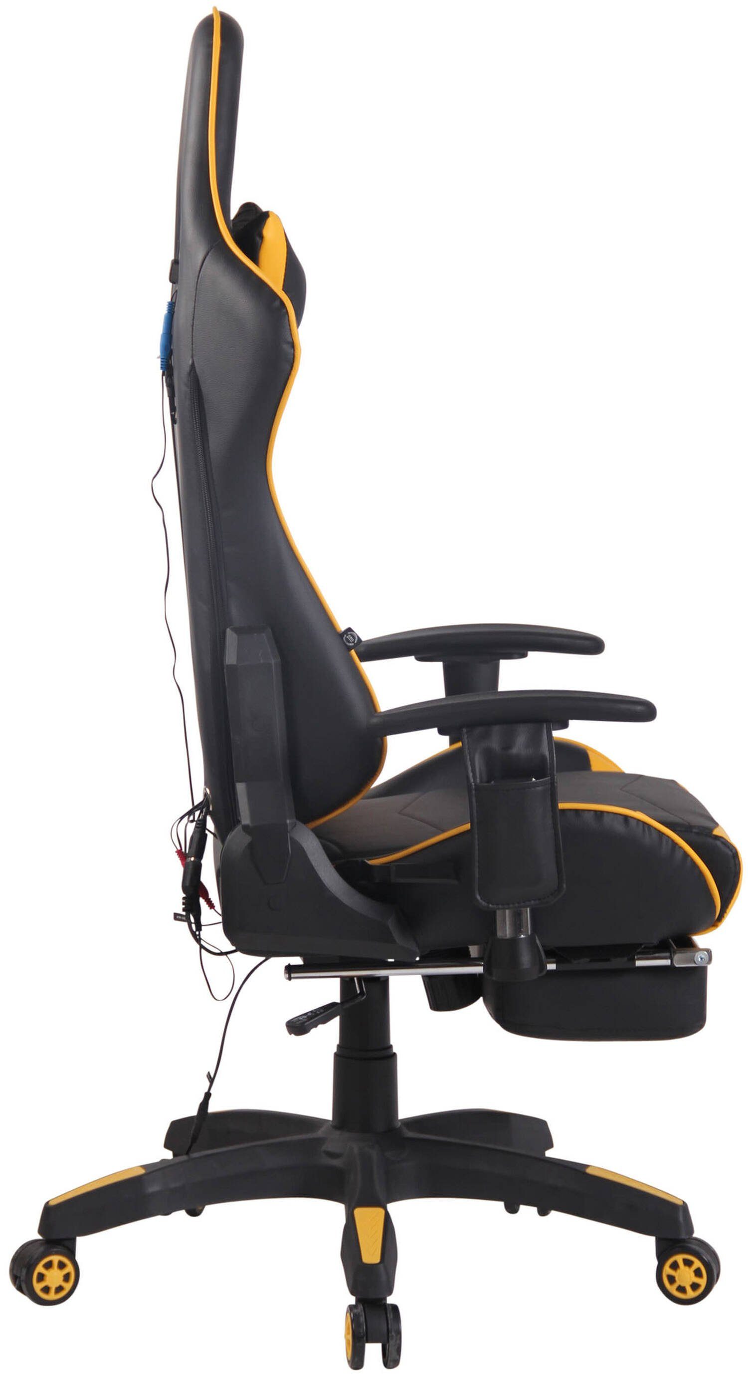 TPFLiving Gaming-Stuhl Turbine mit bequemer Rückenlehne - höhenverstellbar und 360° drehbar (Schreibtischstuhl, Drehstuhl, Gamingstuhl, Racingstuhl, Chefsessel), Gestell: Kunststoff schwarz - Sitz: Kunstleder schwarz/gelb