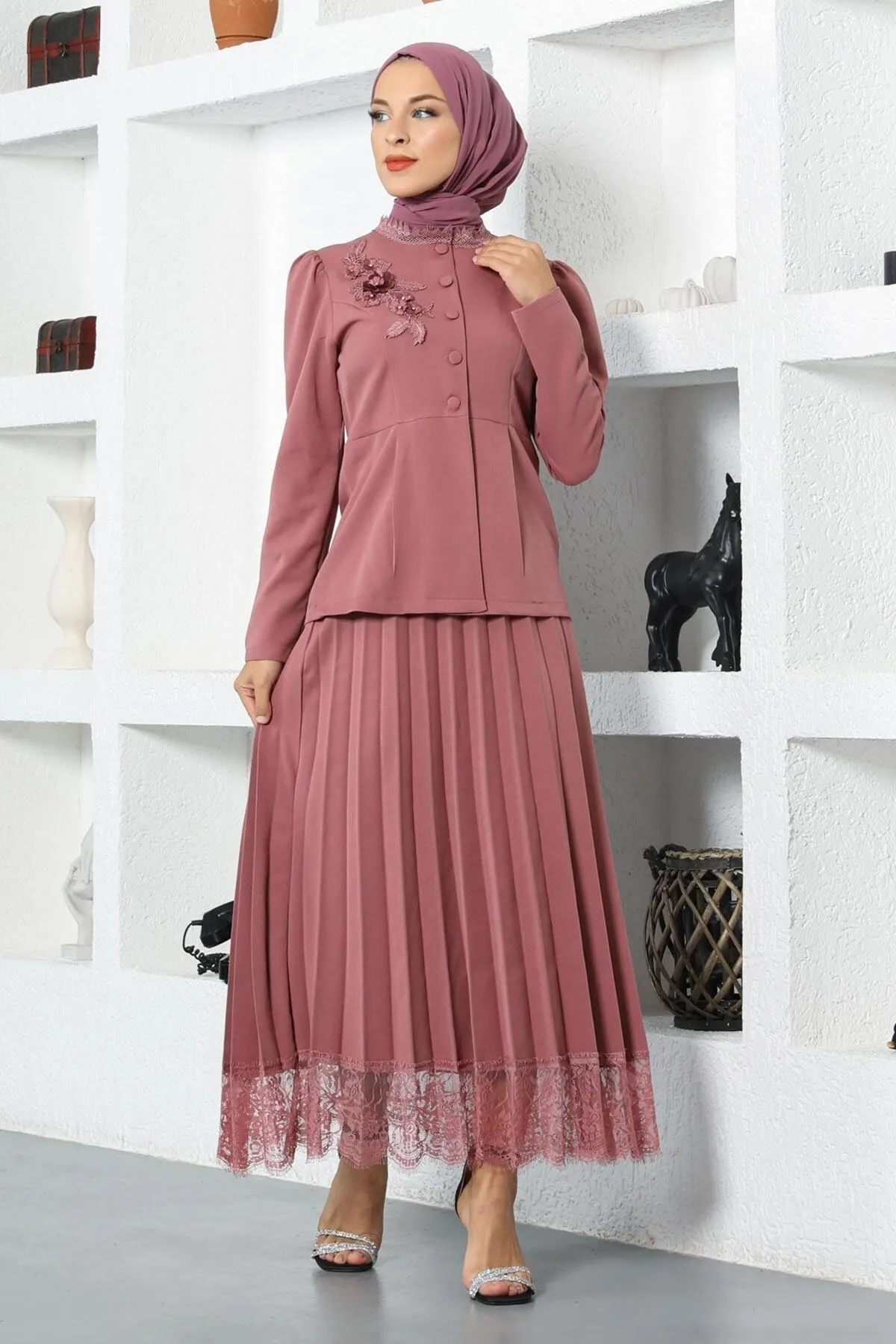 Modamihram  Rockanzug mit Spitzendetail, Dusty Rose 17100