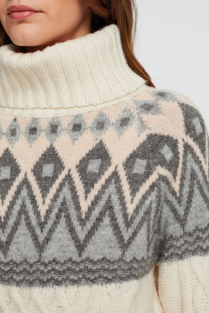Rollkragenpullover aus Jacquard-Strick mit Wolle